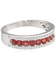 Sterling Silver Dark Orange Sapphire and Diamond Ring