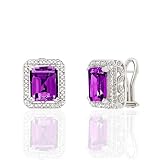 6.90 TCW GENUINE AMETHYST & DIAMOND 14K EARRINGS