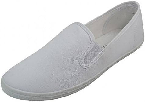 WOMEN'S CASUAL SLIP ON CANVAS SHOES BLACK / CORAL / WHITE - SIZES 5 - 11 (5, White)