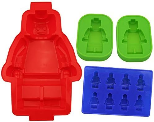 Minifigure Silicone Mold in Three Different Sizes.including 1 Large Figure Silicone Cake Mold&2 Medium-sized Figure Silicone Cake or Jelly Mold&1 Minifigure Ice Cube Tray or Candy,jelly &Chocolates Silicone Mold for Lego Lovers Color: Red&Green&Blue Model: (Home & Kitchen)