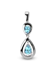 CleverEve Luxury Series December Birthstone Double Pear-Shaped Sterling Silver Pendant w/ Two 9mm & 7mm Pear Cut Genuine Blue Topaz Stones