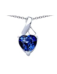 Original Star K (tm) 8mm Heart Shape Created Sapphire Ribbon Pendant in 925 Sterling Silver