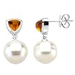 14K White Gold Paspaley South Sea Cultured Pearl and Citrine Earrings - 11.00mm