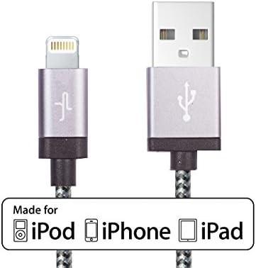 Juno Power KAEBO Apple MFi Certified Braided Lightning Cable with with Aluminum Connectors for iPhone 5/5S/5C/6/6S, iPad Air, iPad Pro - 6.5 Feet (2 Meters) - Silver