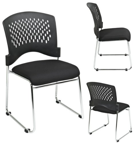 Visitors Chair with Plastic Back Black SpringFlex Fabric Seat and Sled Base Chrome Finish 4 Pack