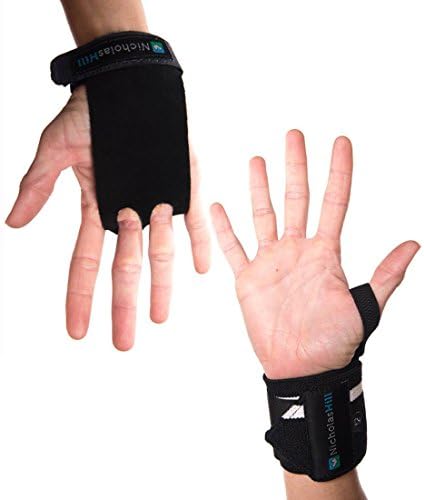 Nicholas Hill Leather Hand Grips and Wrist Straps for Crossfit, Cross Training, Wod, Kettleball, Power Lifting, Gymnastics (Medium)