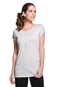 Short Sleeve Jersey Woven Placket A-line Tunic T-shirt