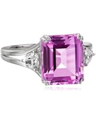 Sterling Silver Created Gemstone and Created White Sapphire Octagon Ring