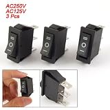 3 Pcs Electric Black On/off/on Spdt 3 Pin Rocker Switch