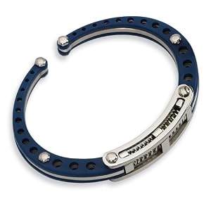 Chisel Blue PVC and Polished Stainless Steel Hinged Bangle Bracelet