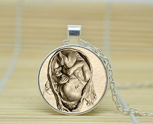 VintaStore Art Glass Necklace Da Vinci Fetus Necklace Midwife Pendant A3699