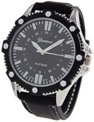 Geneva Platinum 3498 Silicone Stitching Watch-BLK/WHT/SIL