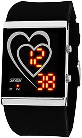 Clearance Sale-Fashion Creative Heart-shaped LED Waterproof Watches for Men and Women for Lovers Watch for Fashion Students No.1004 (Black)
