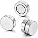 INBLUE Men,Women's 8mm Stainless Steel Stud Earrings Silver Tone Black Plugs Expander Non Pierce Body Jewelry Round Magnetic Set（ 2 Pairs ）