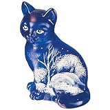 Cobalt Fenton Glass Midnight Snow Cat Figurine