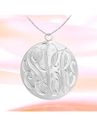 Monogram Necklace 1 1/4 inch Sterling Silver Hand Engraved Personalized Initial Necklace - Made in USA