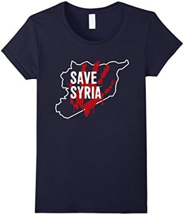 Women's SAVE SYRIA T-Shirt / STOP WAR Large Navy