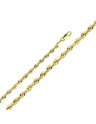 14K Yellow Gold 2.5mm Diamond-Cut Hollow Rope Chain Necklace with Lobster Claw Clasp