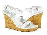 Guess Tale White Leather Sandals on Cork Wedge