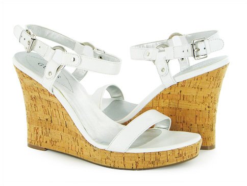Guess Tale White Leather Sandals on Cork Wedge from Guess