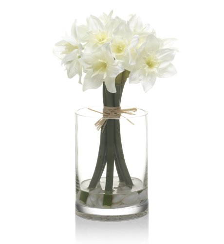 White Artificial Lilies With Clear Vase