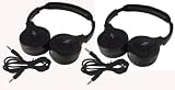 Pair of Two Channel Fold Flat Adjustable Child-Adult Sized Universal Rear Entertainment System Infrared Headphones With Two Additional 48 3.5mm Auxiliary Cords Wireless IR DVD Player Head Phones for in Car TV Video Audio Listening