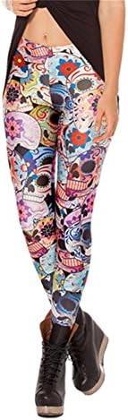 Women's Designed Digital Print Sugar Skull Pattern Sexy Stretch Leggings