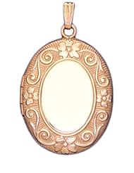 14k Yellow Gold 2 Photo Floral Oval Locket