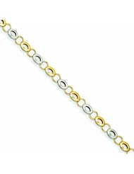 14K Gold & Rhodium Polished and Brushed Open Link Bracelet 7.25 Inches