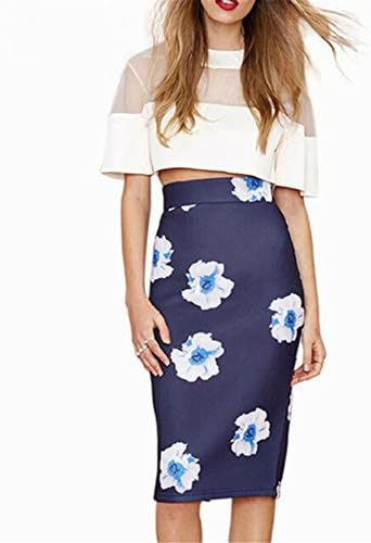 Southstore Women's Summer Back Split Sexy Floral Print Midi Skirts (XX-Large)