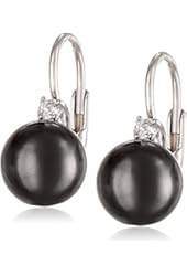 Sterling Silver Simulated Shell Pearl and Cubic Zirconia Leverback Earrings (8mm)