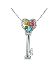.06ct Diamond and Gemstone Heart Shaped Key Necklace in Sterling Silver