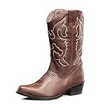 SHOEZY Women's Pu Leather Wedding Cowboy Boots Western Classic Style Brown US 9.5