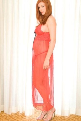 Sexy Mesh & Lace Maternity Long Gown Set