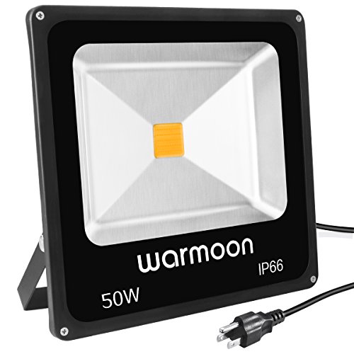 Warmoon Outdoor LED Flood Light, 50W Warm White 3200K Waterproof Security Lights with 3-Prong US Plug