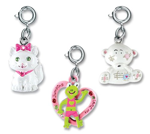 CHARM IT! Set of 3 Animal Charms with White Kitten, Patchwork Teddy and Jumping Frog
