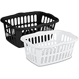 Sterilite 12459412 1.5 Bushel/53 Liter Rectangular Laundry Basket, White & Black, 12-Pack