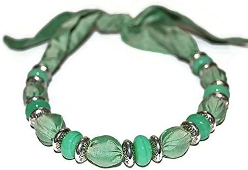 Women's Elegant Adjustable Handmade Beaded Silk Necklace Green Tanzania Africa Fair Trade Jewelry