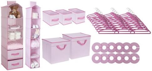 Delta 48 Piece Nursery Closet Organizer with Extra 6 Shelf Hanging Unit, Pink