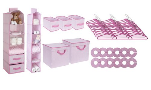 Delta 48 Piece Nursery Closet Organizer with Extra 6 Shelf Hanging Unit, Pink