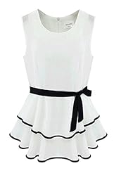 Two-Toned Round Neck Chiffon/Polyester Piping Belted  Short Sleeveless Jumper  With a Bow(s) and a Ribbon 