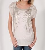Love Stitch Silky Sleeveless Sequined Top in Pearl Grey
