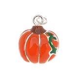 Silver Plated With Orange Enamel Halloween Pumpkin With Vine Charm 16mm (1)