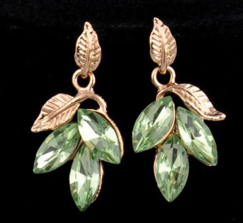 2013 New Fashion Hot lady Leaf Polygon Crystal Charm Malachite Green Earrings