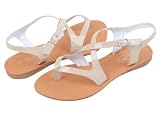 Womens Roman Gladiator Sandals Flats Patent Leather Thongs Shoes 4 Colors (11, Beige 2553)