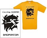 Sport - T-Shirt ( BADMINTON ) (Farbe gelb) (Groesse L)