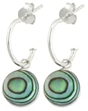 Sterling Silver Round Abalone Charm Hoop Earrings