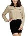 Allegra K Lady Stand Collar Button Closure Chiffon Shirt Beige XL