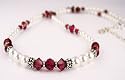 July Ruby Swarovski Crystal Birthstone Beaded Necklaces in Sterling Silver with White Pearls.