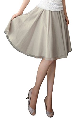 Liliumoon チュール シフォン 2枚重ね スカート 裏地付 無地 Aライン ひざ 丈 ギャザー フレア チュチュ / ウエスト ゴム S M L XL XXL サイズ